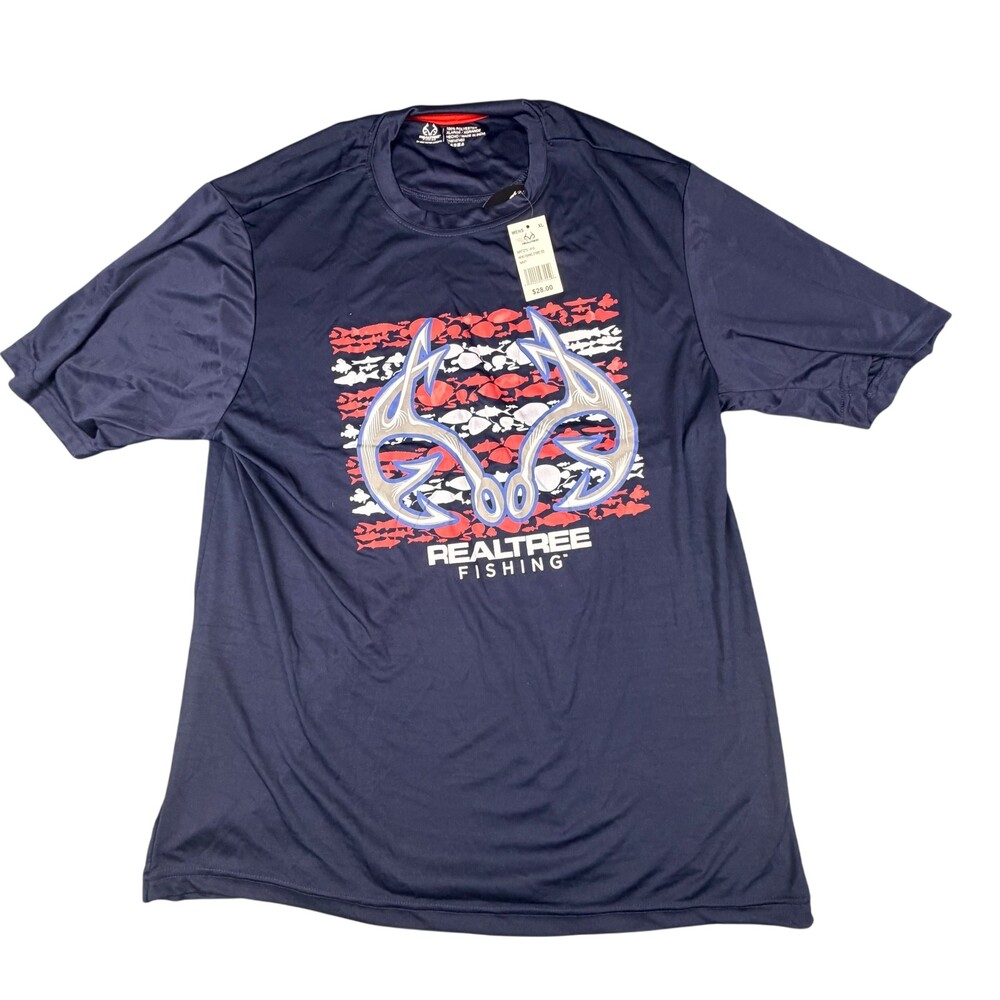 Realtree Fishing Graphic T-Shirt Mens XL Navy Crew Neck NWT MRT273-410